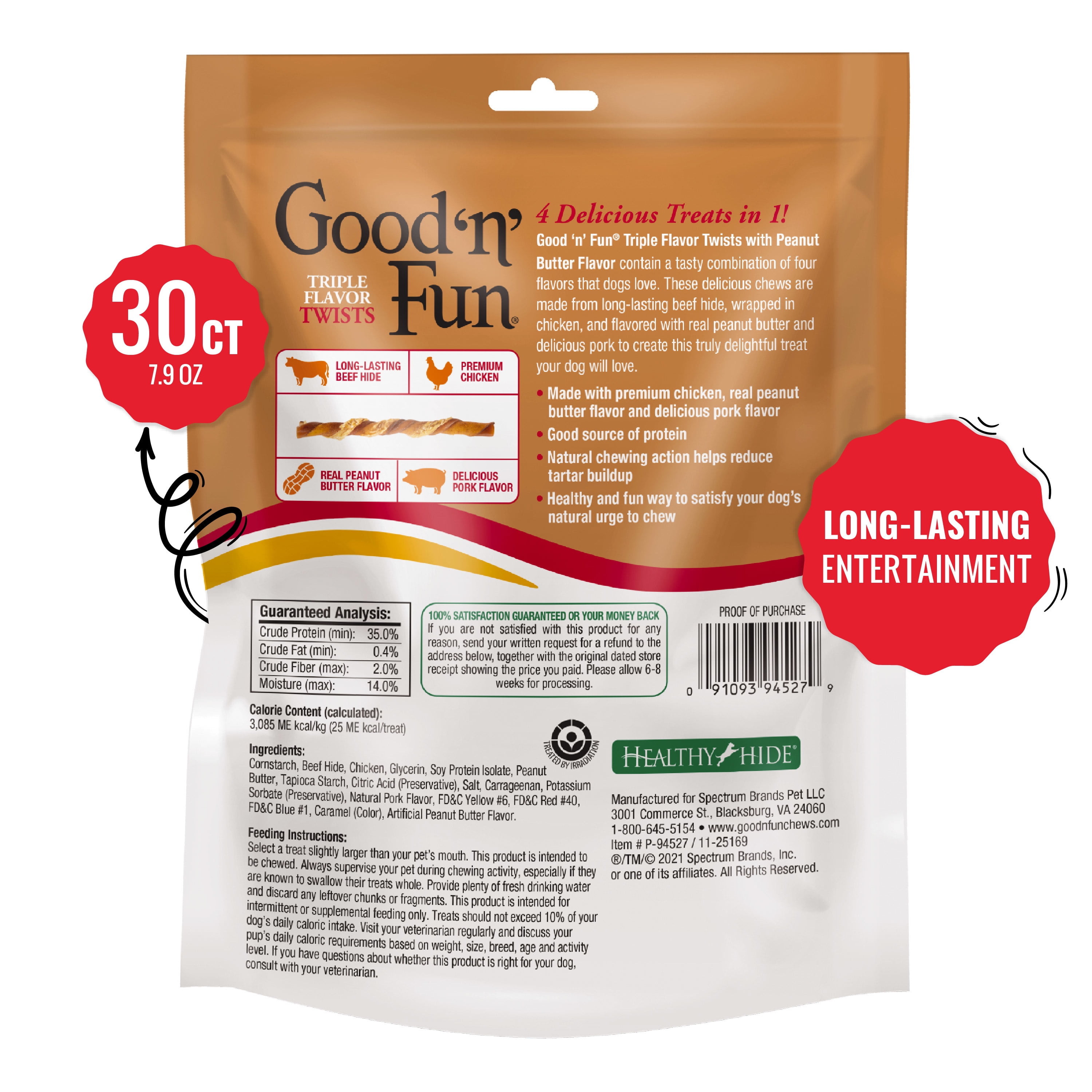 Good ’n’ Fun Triple Flavor Twists, Rawhide Chews for All Dogs, 30 Count