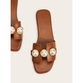 thumbnail image 4 of Fashion Brown Slide Sandals For Women, Faux Pearl Decor Cut Out Design Sandals, 4 of 4