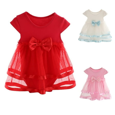

SILVERCELL Summer Baby Girls Romper Dress Short Sleeve Bowknot Jumpsuits Clothing 0-24 Months