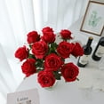 thumbnail image 2 of 12 Pcs Artificial Silk Rose Flower, Faux Fake Long Stems Rose Bouquet for Wedding Arrangement Decoration, Bridal Bouquet, Party, Office, Home Décor(Red), 2 of 7