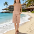 thumbnail image 2 of FAVIPT Kids 2 Piece Outfits Summer Sleeveless Spaghetti Strap Tank Top Straight Leg Short Pants Casual Solid Cute Beach Sets Khaki,5 Years, 2 of 9