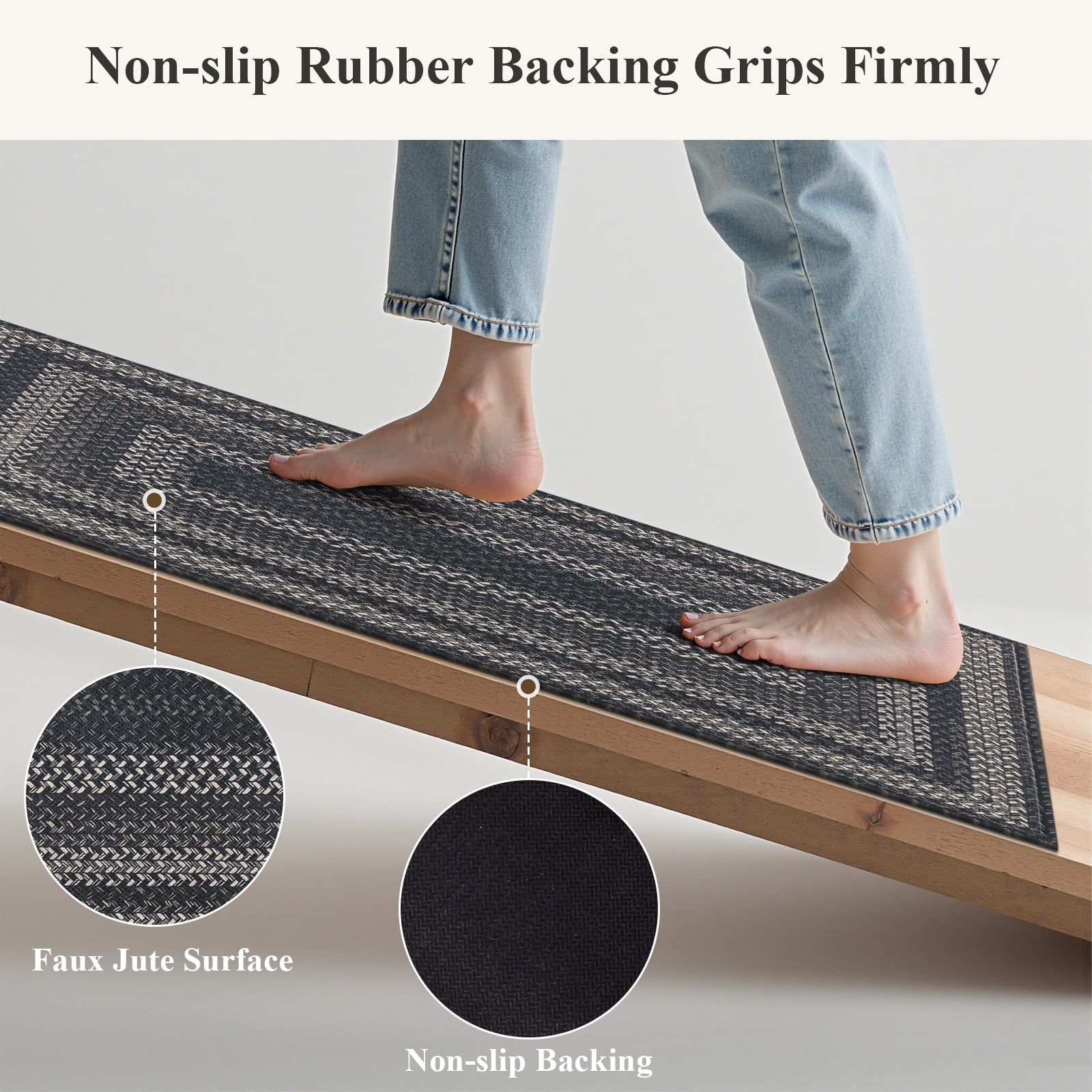 Enyhom Front Door Mat 32" x 48" Heavy Duty Durable Welcome Mat for Outdoor Indoor, Dirt Trapper Doormat ,Black Gray