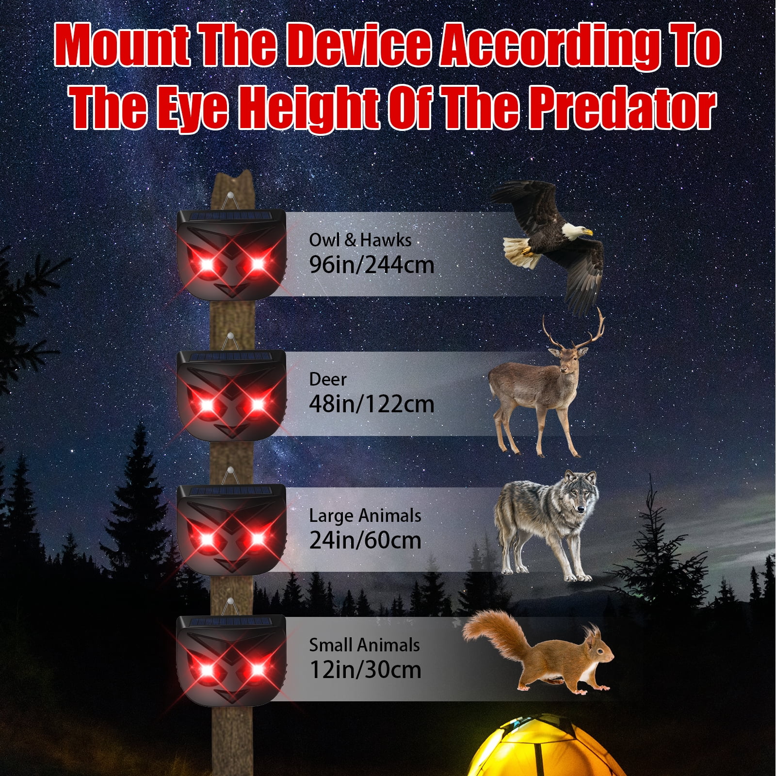 JahyElec Solar Animal Repeller, 4-pack with LED Lights for Outdoor Nighttime Protection Suitable for Repelling Coyotes Deer Cats from Yards