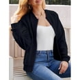 thumbnail image 3 of Women's Zip Up Cardigan Sweater Cable Outerwear Long Sleeve Casual Jacket Collar Outfits Trendy Sweatshirt Coat, Navy Blue, M, 3 of 9