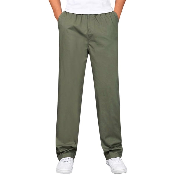 Pantalones holgados de algodón para hombre, tallas grandes: cintura elástica, bolsillos, estilo informal y deportivo, para todas las estaciones.