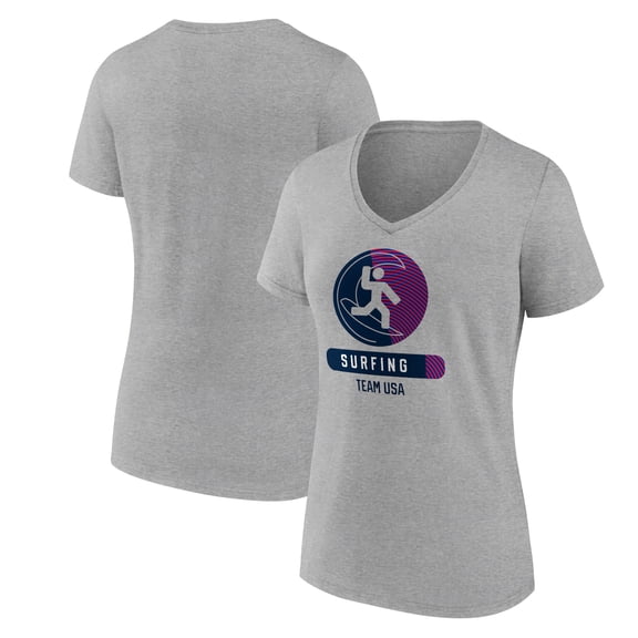 Women's Heather Gray USA Surfing Radiating Victory V-Neck T-Shirt