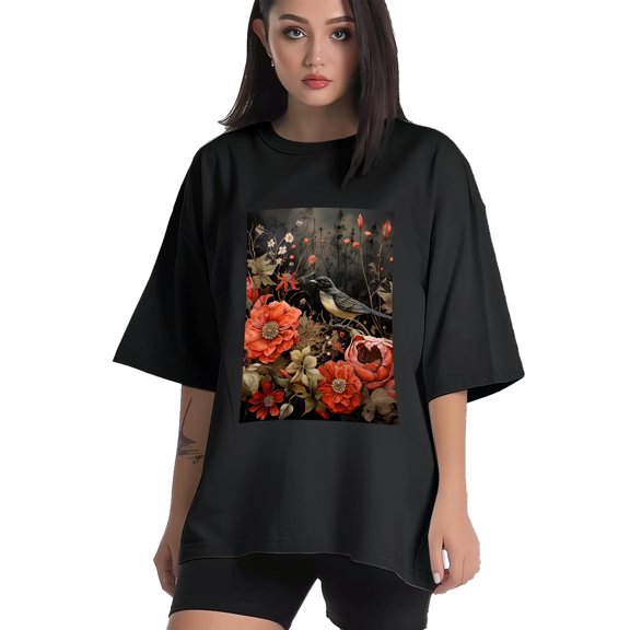 Plus Size Shirt for Women Black Tops for Women Short Sleeves Shirt for Women Birds5 T Shirt Crewneck Shirt for Women XS