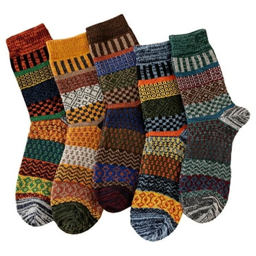 Gealach us Men's Merino Wool Socks, 5 Pairs Warm Hiking Socks, Thick Comfort, Cabin Crew Style, One Size,