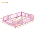 thumbnail image 4 of DEALTOPS Full Size Floor Bed with Safety Guardrails and Door Montessori Wood Bed Frame for Kids, Pink, 4 of 9