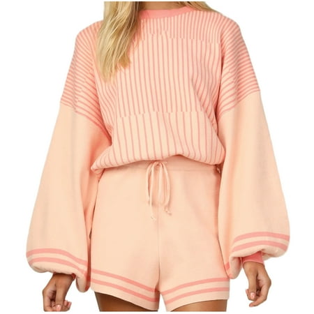 

Bigersell Women Waffle Knit Shirt Suits Long Sleeve Round-Neck Shirts Sets Vintage Solid Color Long Sleeve Fall Maxi Formal Home Pajamas Workout Set Sweater Short Suit Fall Shirt Suits for Ladies 2022