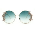 thumbnail image 4 of Fancy Rhinestone Floral Trim Round Circle Lens Wavy Arm Sunglasses Gold - Green, 4 of 6