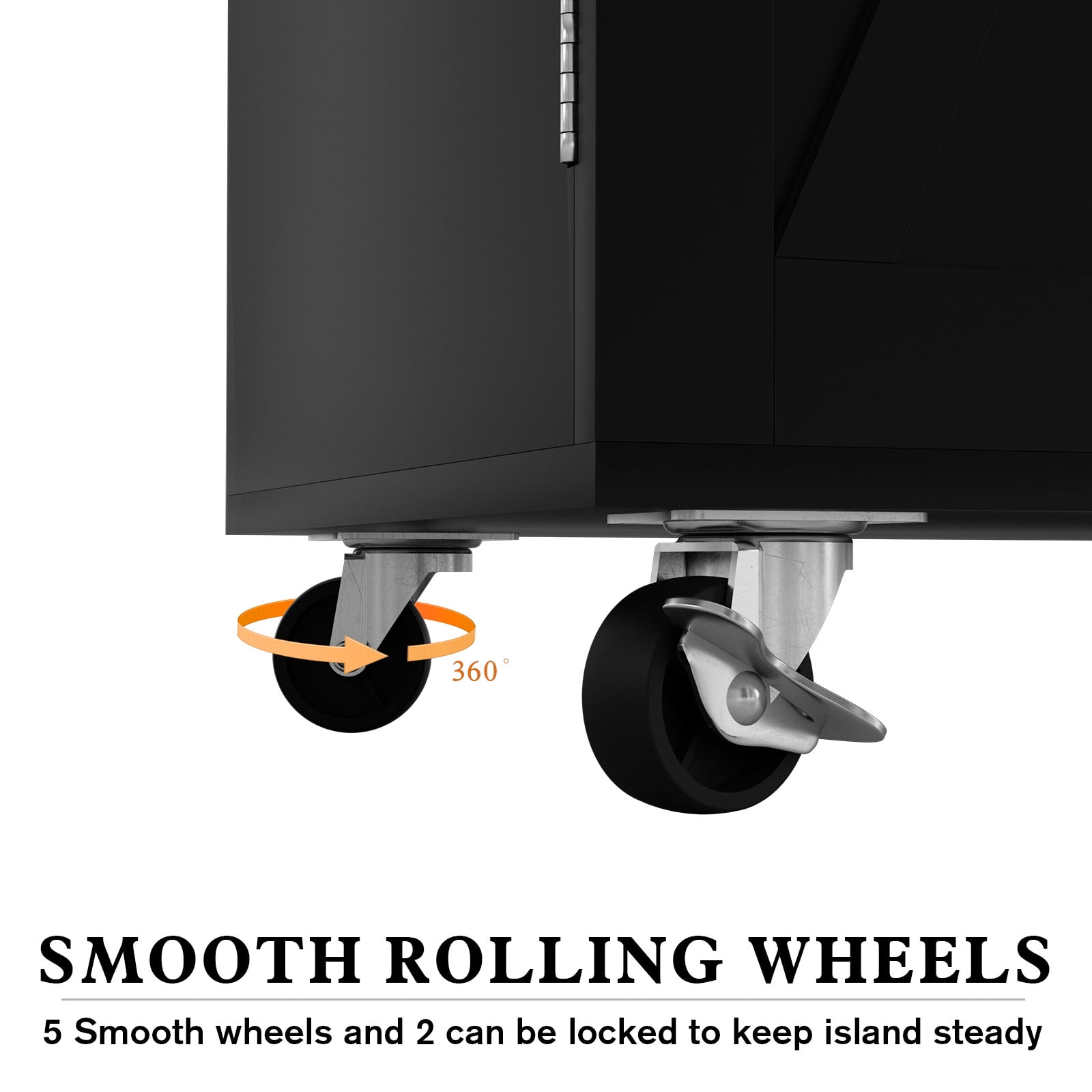 "HLR Black Large Rolling Kitchen Island with Wheels and Storage, 51.7"" W Countertop"