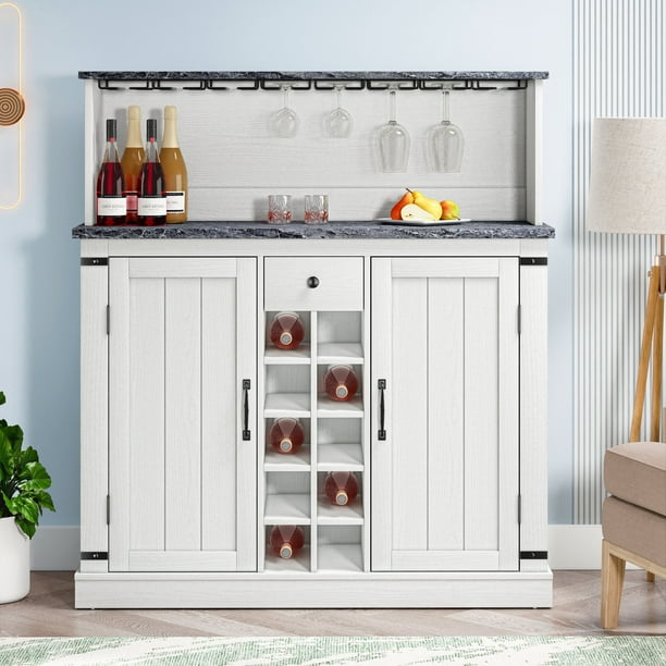 FESTIVO 47 in. Cutoff White Wood Buffet Bar with Wine Rack
