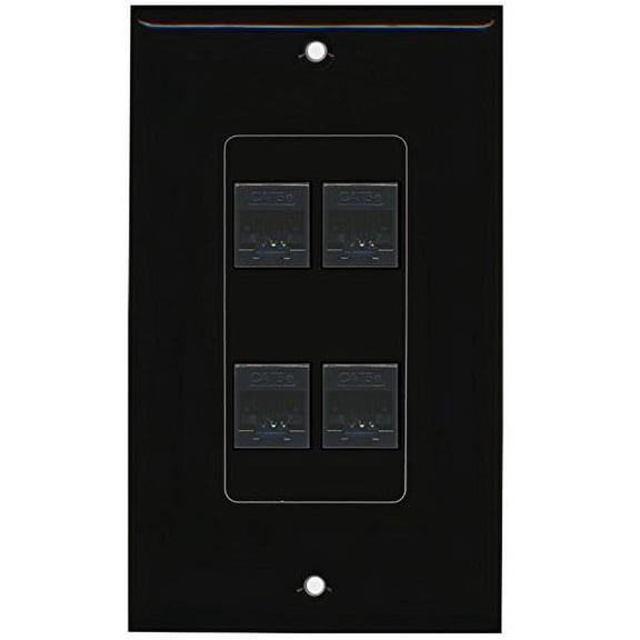RiteAV (1 Gang Decorative 4 Cat5e Black Wall Plate Black