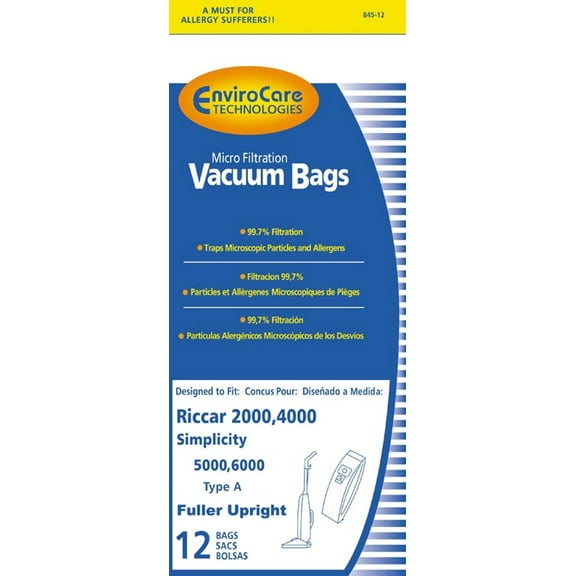 12PK, Compatible with Riccar A Compatible with Simplicity -MICRO, PAPER BAGS 845-12