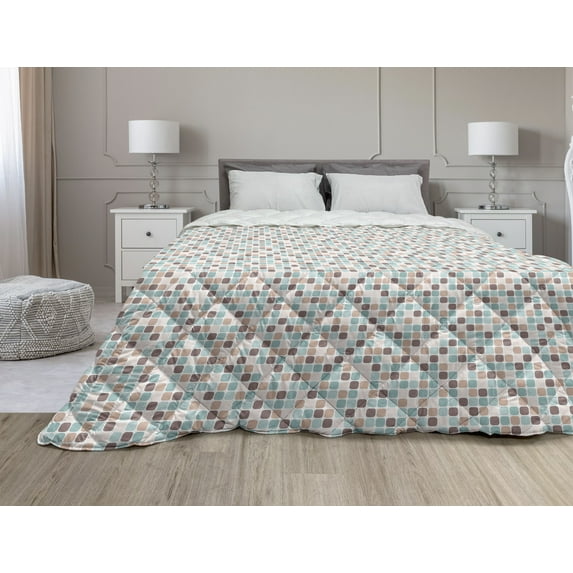Polka Dots Down Alternative Comforter, Abstract Print with Circles Put in Chevron Style, Microfiber Quilt for All Season, 5 Sizes, Camel Dimgray, by Ambesonne