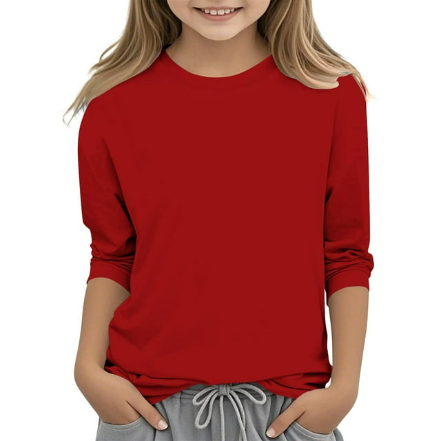 Cowsor Children's 3/4 Sleeve Round Neck Shirt – Soft, Easy to Match (1-12Y)