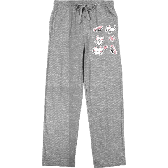 Good Vibes Cat Stickers Men's Heather Gray Sleep Pajama Pants-Medium