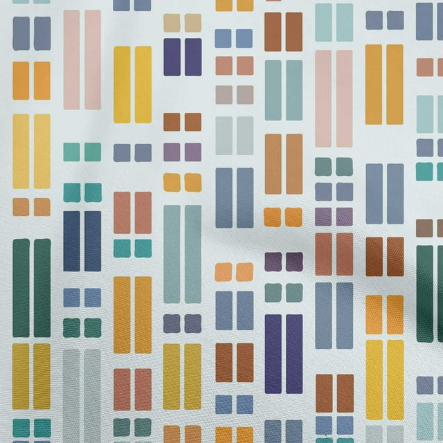 oneOone Tissu Polyester Spandex Jaune Géométrique Rectangle Matériel de Couture Imprimé Tissu au Mètre 56 Pouces de Large