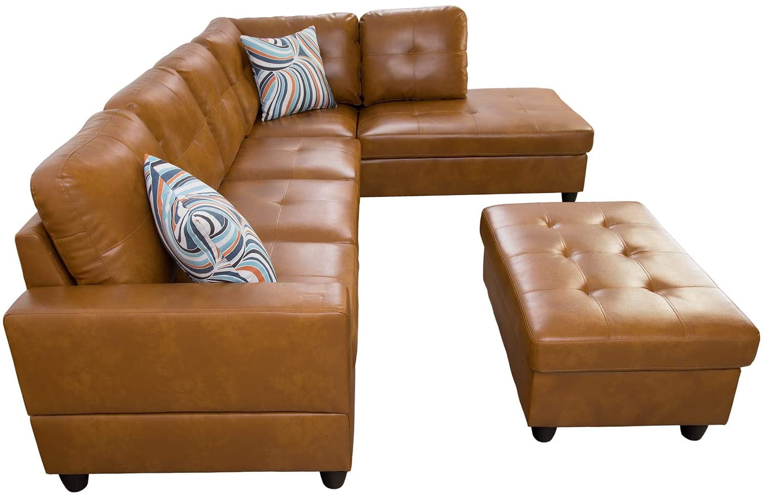 Beverly Fine Furniture Furniture Sectional Sofa Set, Living Room Sofa Set, Leather L Shape Sofa(Right Hand Facing,Ginger)