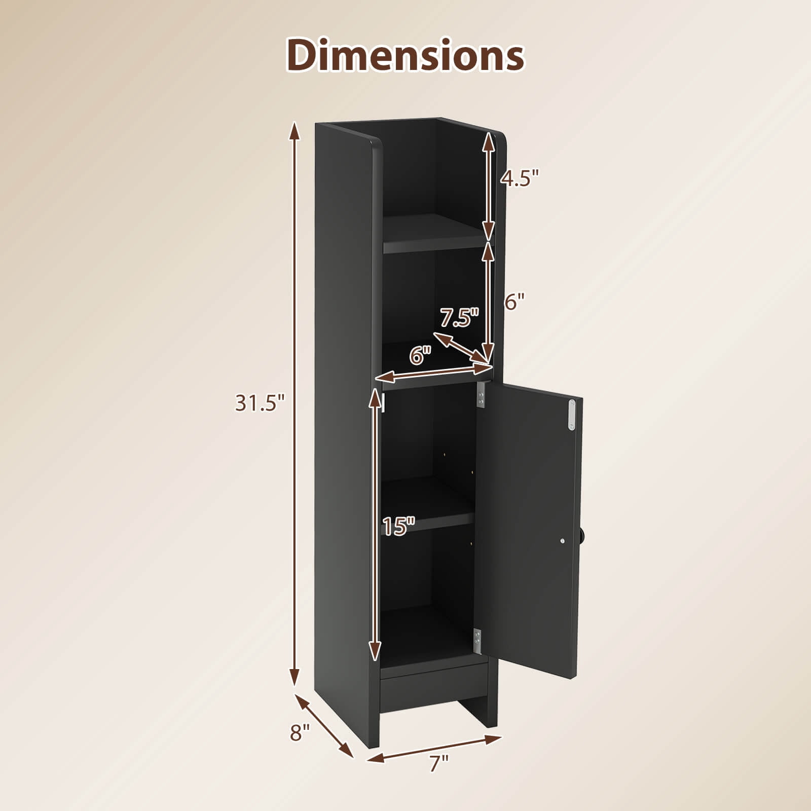 Costway Bathroom Storage Cabinet with Adjustable Shelf 1 Door & 2 Open Shelves Living Room Black
