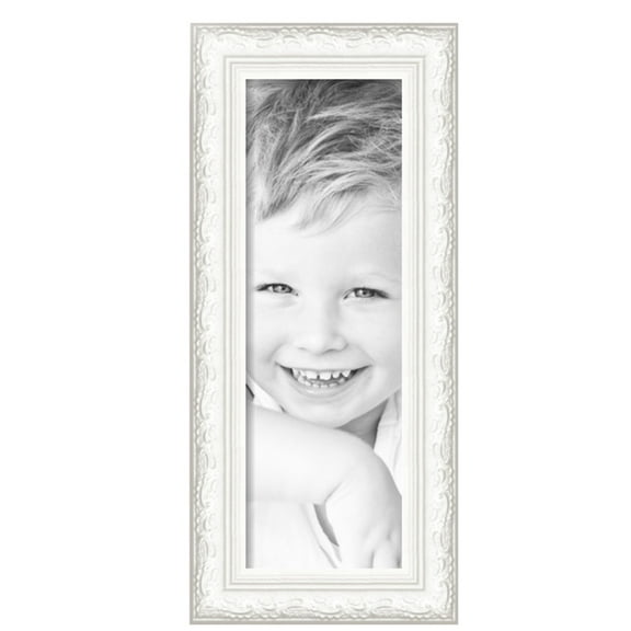 ArtToFrames 8" x 24" Majestic White Picture Frame, 8x24 inch Silver Wood Poster Frame (WOM-5198), Pack