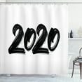 thumbnail image 1 of New Year Shower Curtain, Monochromatic Illustration of Handwritten 2020 Brush Paint Style Print, Fabric Bathroom Set with Hooks, 69W X 70L Inches, Charcoal Grey White, by Ambesonne, 1 of 3