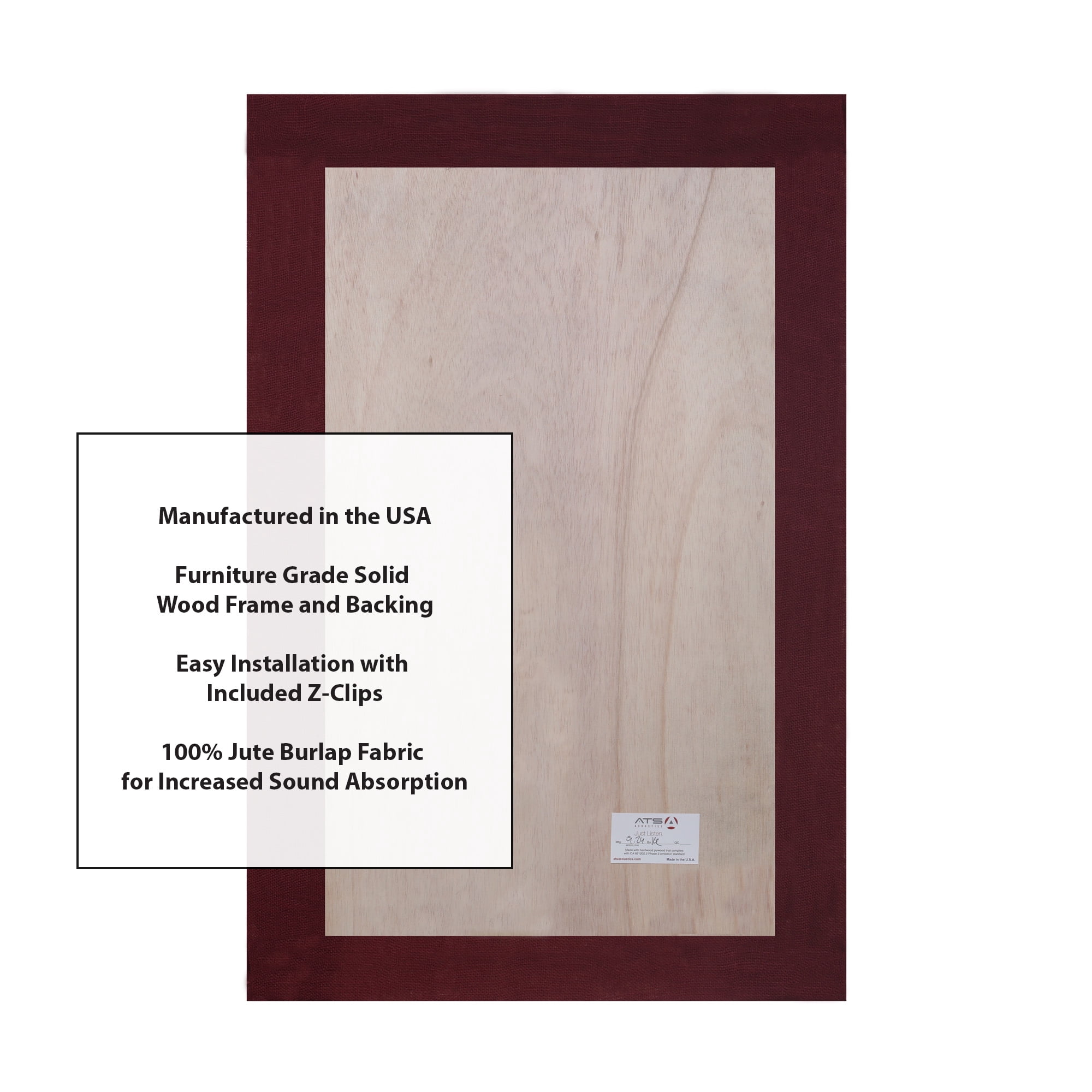 ATS Acoustics Sound Absorbing Acoustic Panel 24" x 36" x 4" Beveled Edge (Burgundy)