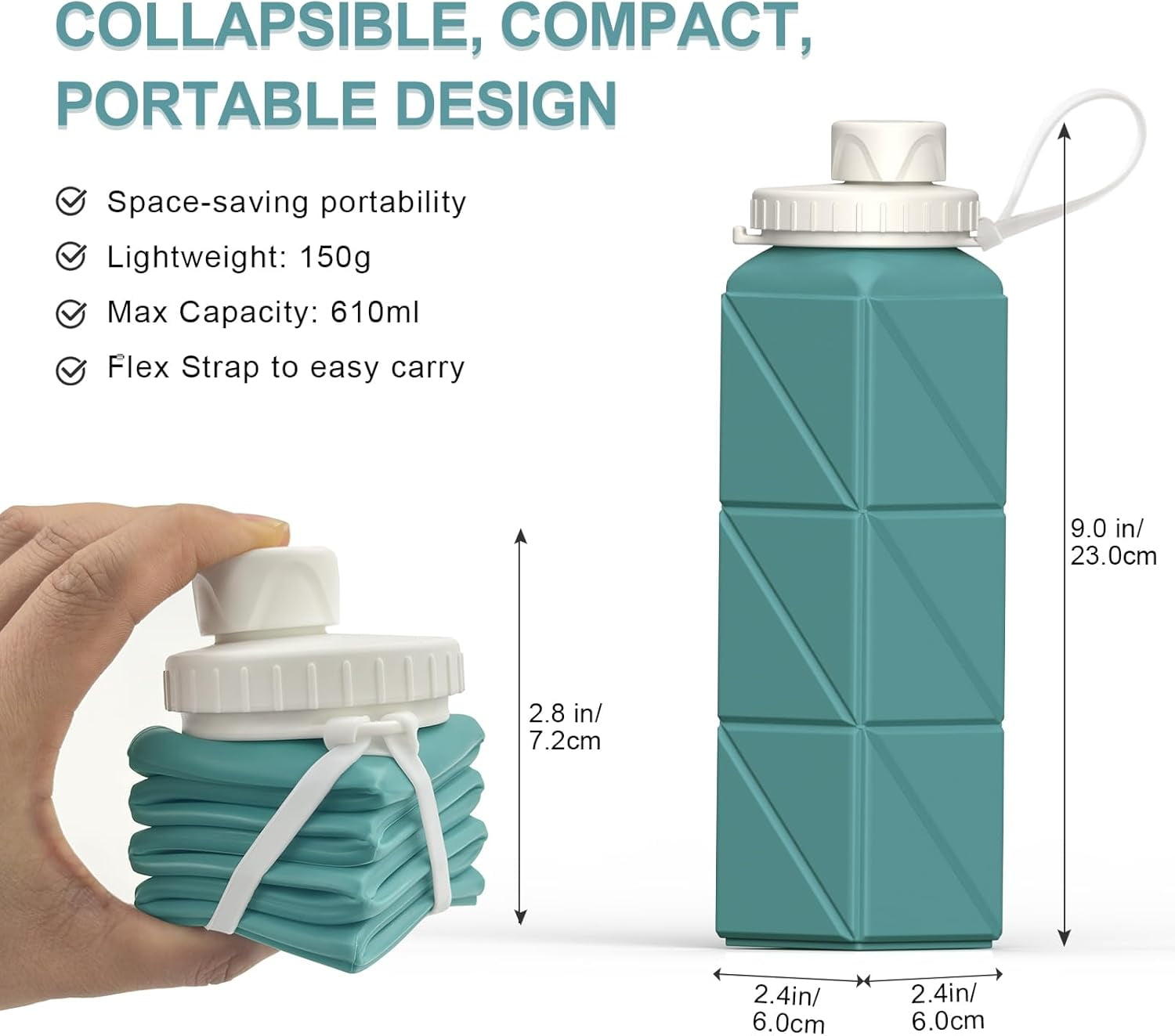 WarmH Collapsible Water Bottles 2 Pack, Silicone Foldable Portable Travel Water Bottle 20.6oz, Folding Lightweight Reusable Leakproof for Traveling Camping Hiking Cycling Yoga Sports Outdoor