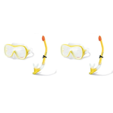 Snorkel Pack - Intex Wave Rider Hypoallergenic Latex Free Mask & Easy Flow Snorkel Set (2 Pack)