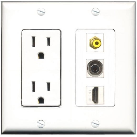 RiteAV - 15 Amp Power Outlet 1 Port HDMI 1 Port RCA Yellow 1 Port 3.5mm Decorative Wall Plate