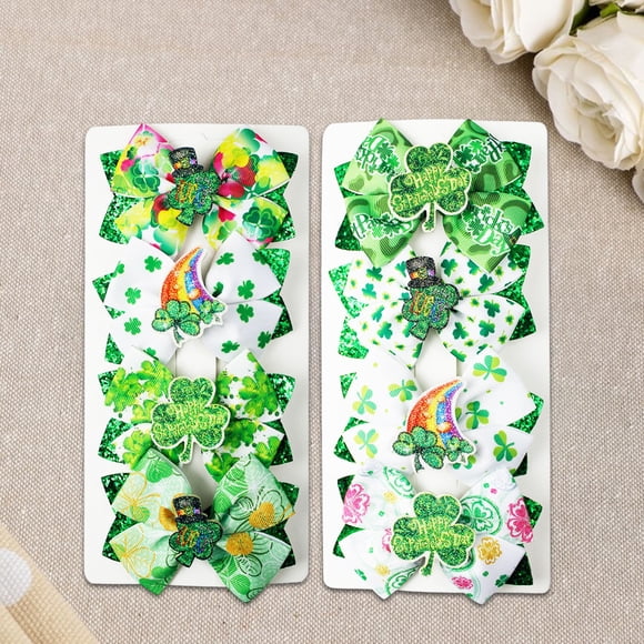 Fiudx Pinzas para El Pelo Del Día de San Patricio, Diseño de Lazo Festivo Verde, Material Suave y Cómodo, Estilos Versátiles, Accesorio para Fiestas, de 3 a 12 Años, Juego de 4, 23,3 X 11,92 X 2 Cm