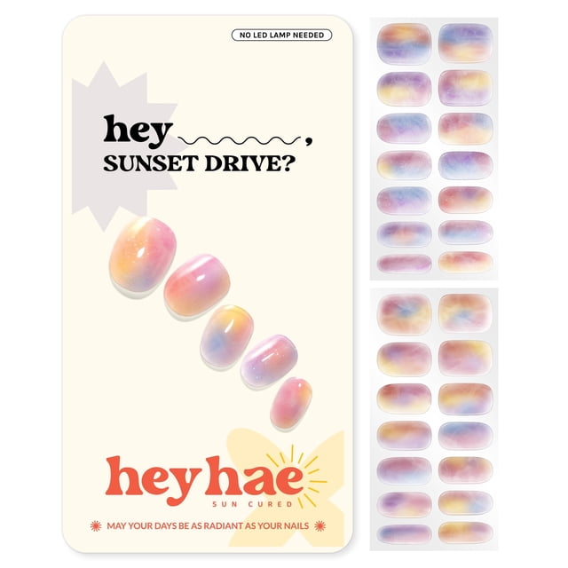 Heyhae Tiras de uñas de gel semicuradas | Envolturas de uñas de gel curadas al sol, no necesita lámpara LED, fácil de aplicar y quitar | Incluye 28 tiras, 1 almohadilla de preparación, 1 lima de uñas