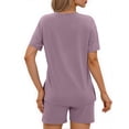 thumbnail image 4 of MOSHU 2 Piece Sets for Women Summer Lounge Short Sets Casual Oversized V Neck Shirts And Shorts Matching Fashion Outfits, 4 of 9