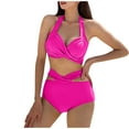 thumbnail image 2 of Frostluinai Women's Bikini Swimsuit Halter Wrap Backless Bathing Suits Solid Color Cross Lace up Two Piece Swimwear Gifts for Women Clearance, 2 of 9