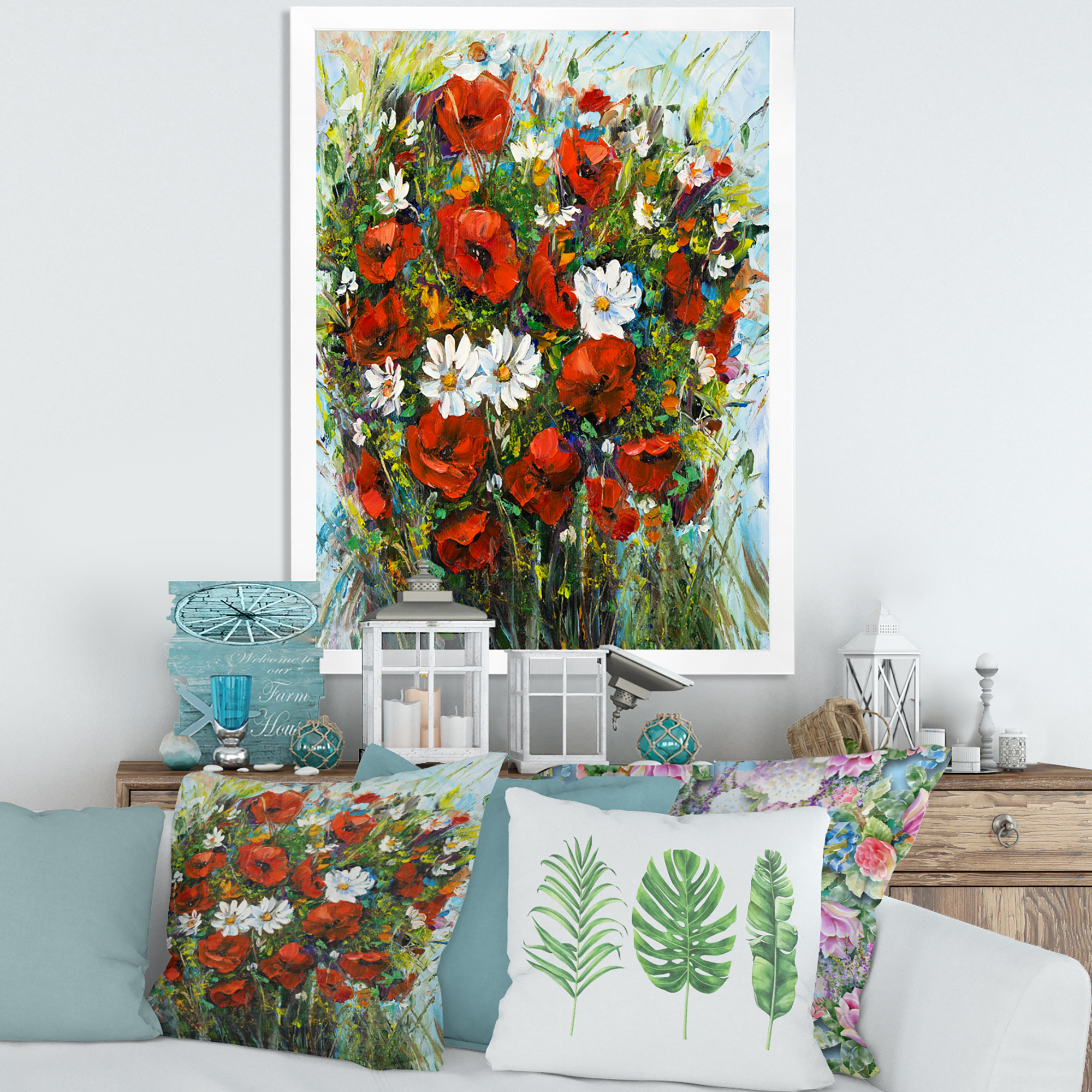 Designart 'Bouquet Of White and Red Wildflowers' Traditional Framed Art Print