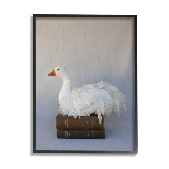 Stupell Industries Fluffy Goose Bookstack Bird Nesting Vintage Literature,24 x 30, Design by Tania Soderman