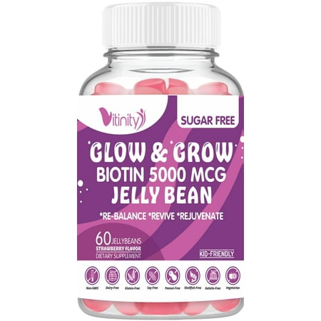 VITINITY Biotin 5000 Mcg Extra Strength Vegetarian (Vitamin B) Sugar-Free Supplement-Supports Healthier Hair & Skin - Women & Men 120 Veggie Sugar-Free Jelly Beans (30 Day Supply)