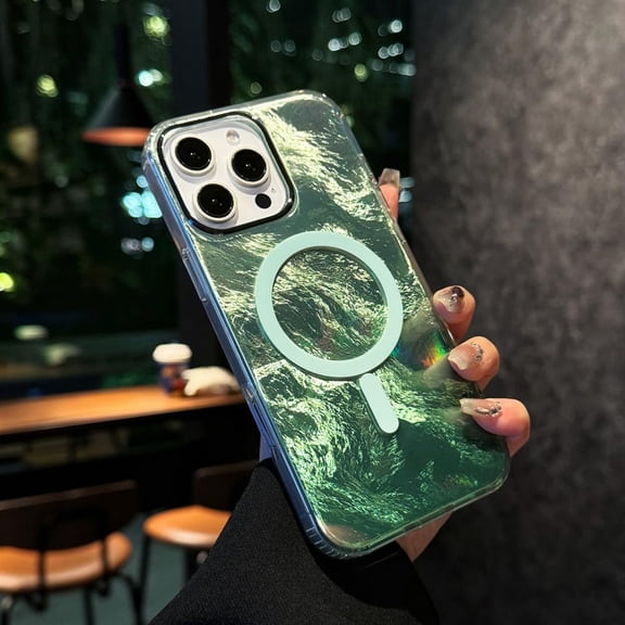 Case for iPhone 12 Pro Max,Pearl Glitter Bling Shiny Glacial Glossy Stylish Shockproof Protective with Wireless Charging Phone Case for iPhone 12 Pro Max,6.7 Inch 2020 (Green)