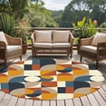thumbnail image 5 of 8ft Washable Large Round Rug, Mid Century Non-Slip Circle Area Rug for Living Room Dining Room, Orange Brown Beige Blue Abstract Retro Geometric Modern Indoor Floor Mat for Home Decor, 5 of 9