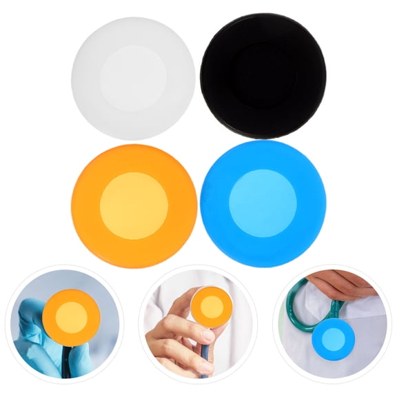 PAMINGONO 16Pcs Non-medical Stethoscope Cover for Use Protective Round Orange Blue Black White 1.8X1.8X0.08in