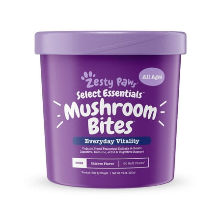 Zesty Paws Organic Mushroom Chewable Treats for Dogs, Joint & Digestive Support, 90