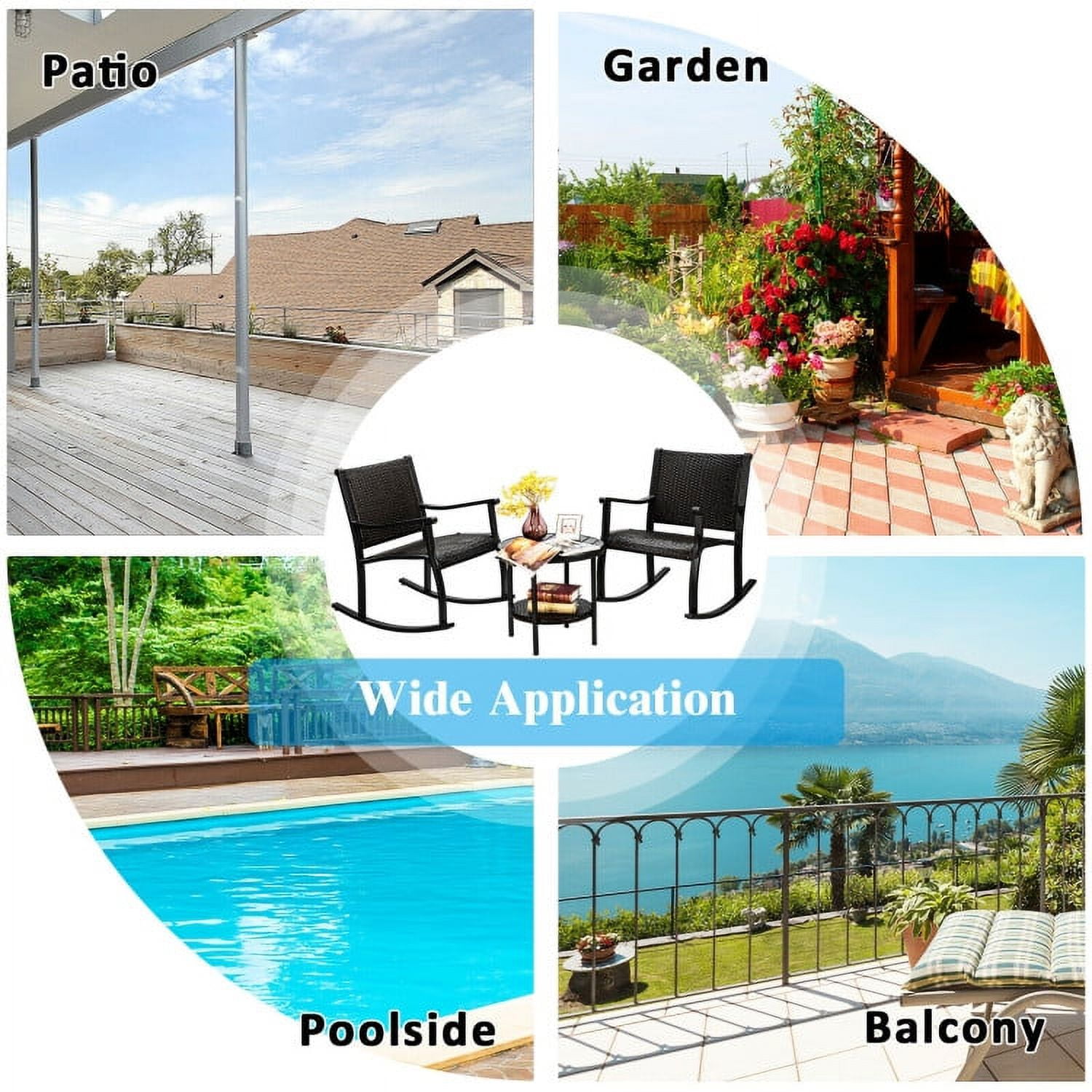 Aimee Lii 3 Pieces Wicker Patio Furniture Set with Coffee Table and Rocking Chairs, Small Patio Set