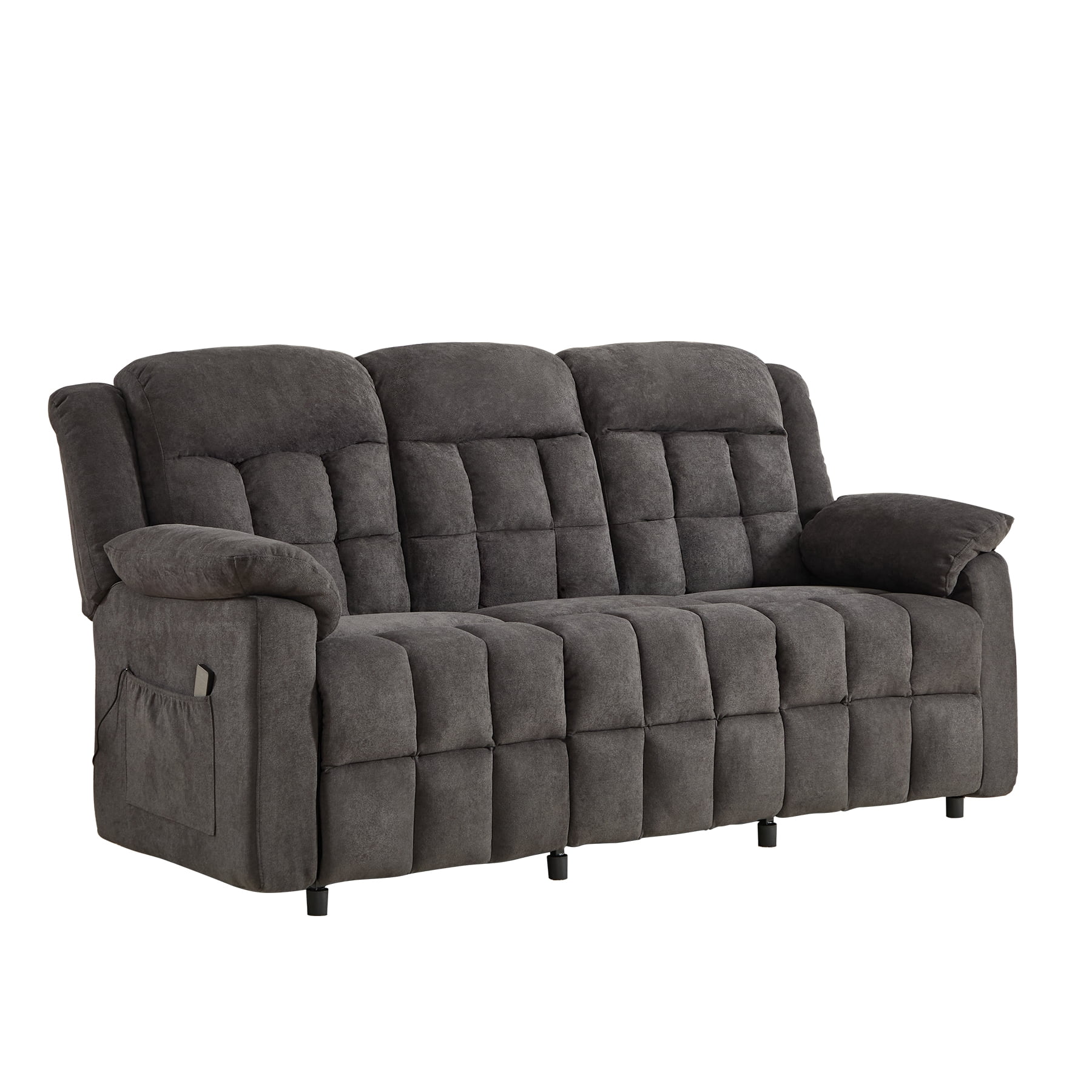 Ebello Power Recliner Sofa, 3-Seat Soft Fabric Reclining Couch with Adjustable Footrest, Side Pockets & Overstuffed Armrest Backrest for Living Room, Gray