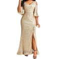 thumbnail image 1 of Gibobby Vestidos largos para mujer Vestido formal elegante para mujer, con hombros descubiertos, lentejuelas doradas, vestido largo de fiesta de noche(Dolado,XL), 1 of 5