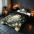 thumbnail image 2 of Homewish Halloween Ghost Twin Comforter Sets, Daisy Flower Bedding Set, Dark Sage Off White, Black Reversible, 2 Pieces 1 Comforter and 1 Pillowcase, 2 of 5