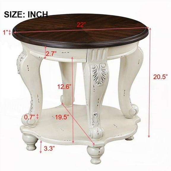 Solid Wood 22'' Round End Table with Shelf|Easy Assemble|Beige & Espresso