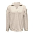 thumbnail image 4 of ManxiVoo Womens V Neck Long Sleeve T Shirt Loose Fit Comfortable Casual Top Soft Wool Blend Sweater Fall Outfits S Size Beige, 4 of 5