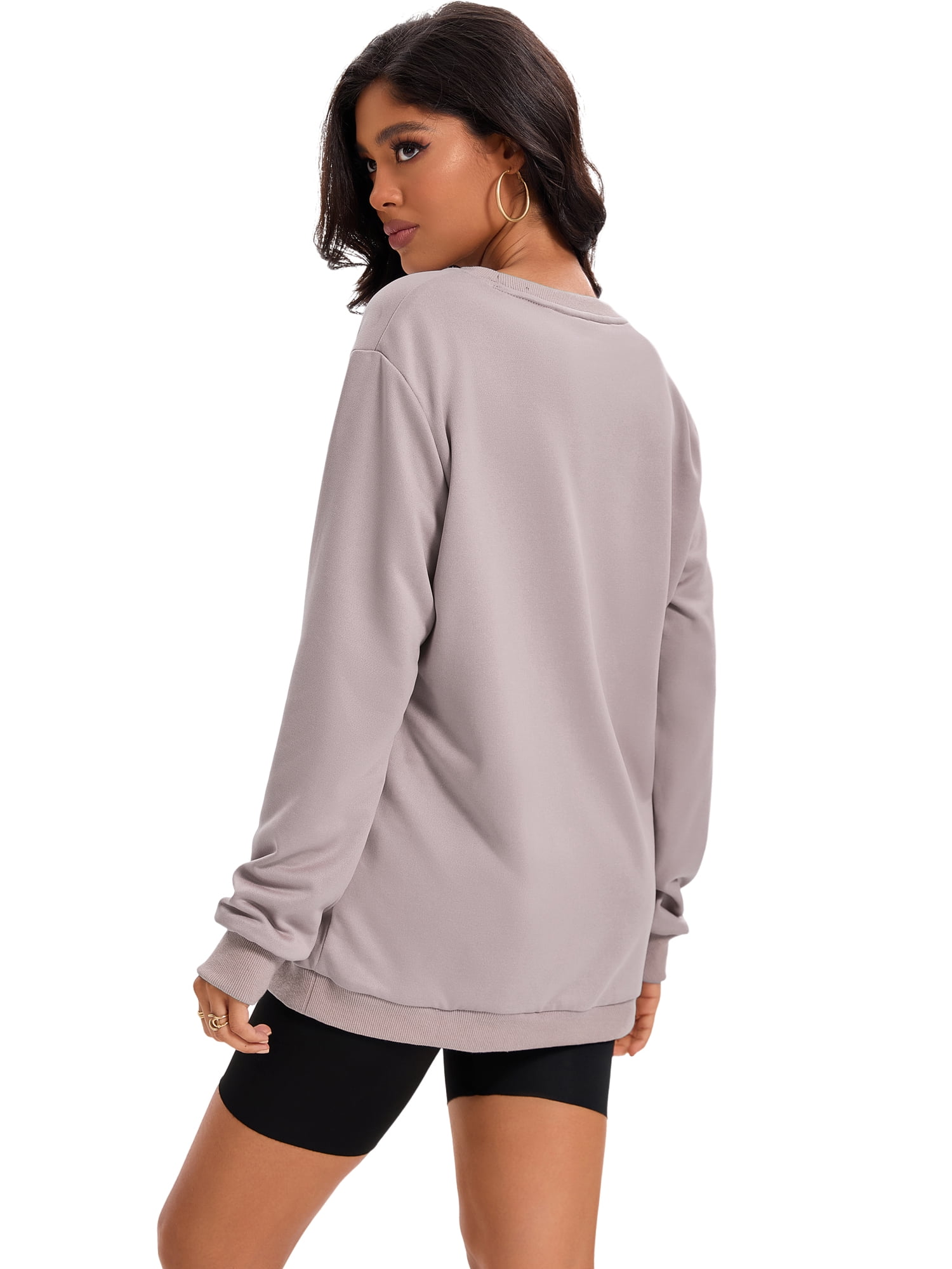 Unique Bargains Womens Sweatshirt Crew Neck Long Sleeve Pullover Shirts M Coffee