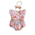 thumbnail image 1 of Coduop Newborn Baby Girls Short Sleeve Romper Set,Floral Bodysuit Jumpsuits,with Hairband, 1 of 9